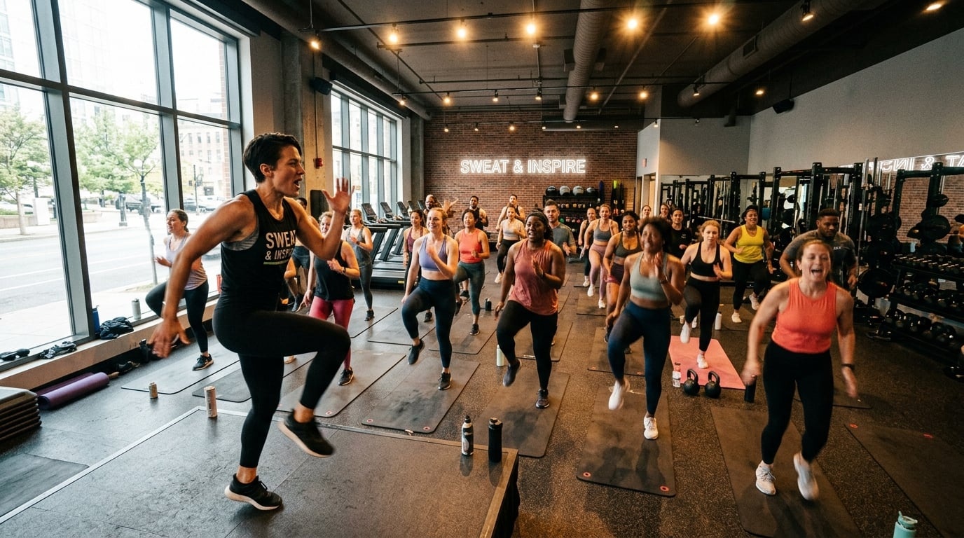 Group fitness class in action