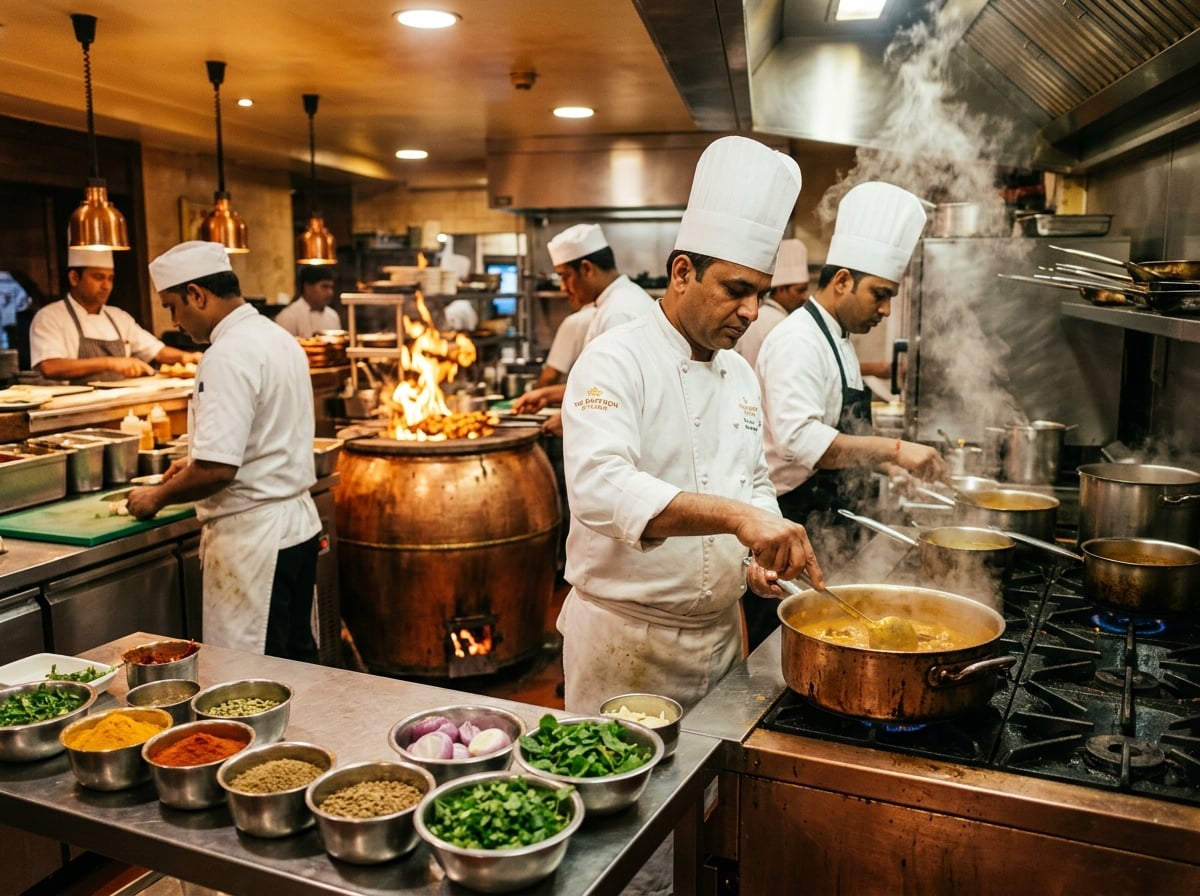 Spice Garden chefs preparing authentic Indian cuisine in the kitchen